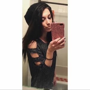 Cold shoulder ladder sleeve top